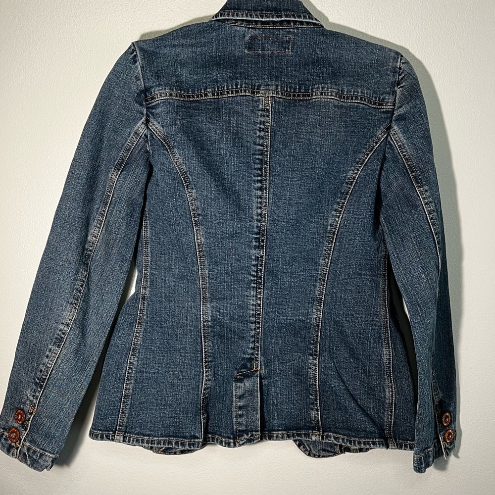 Y2K Levi's Womens Small Blue Wash Denim Jean Blazer Jacket Flare Vintage - Picture 2 of 10